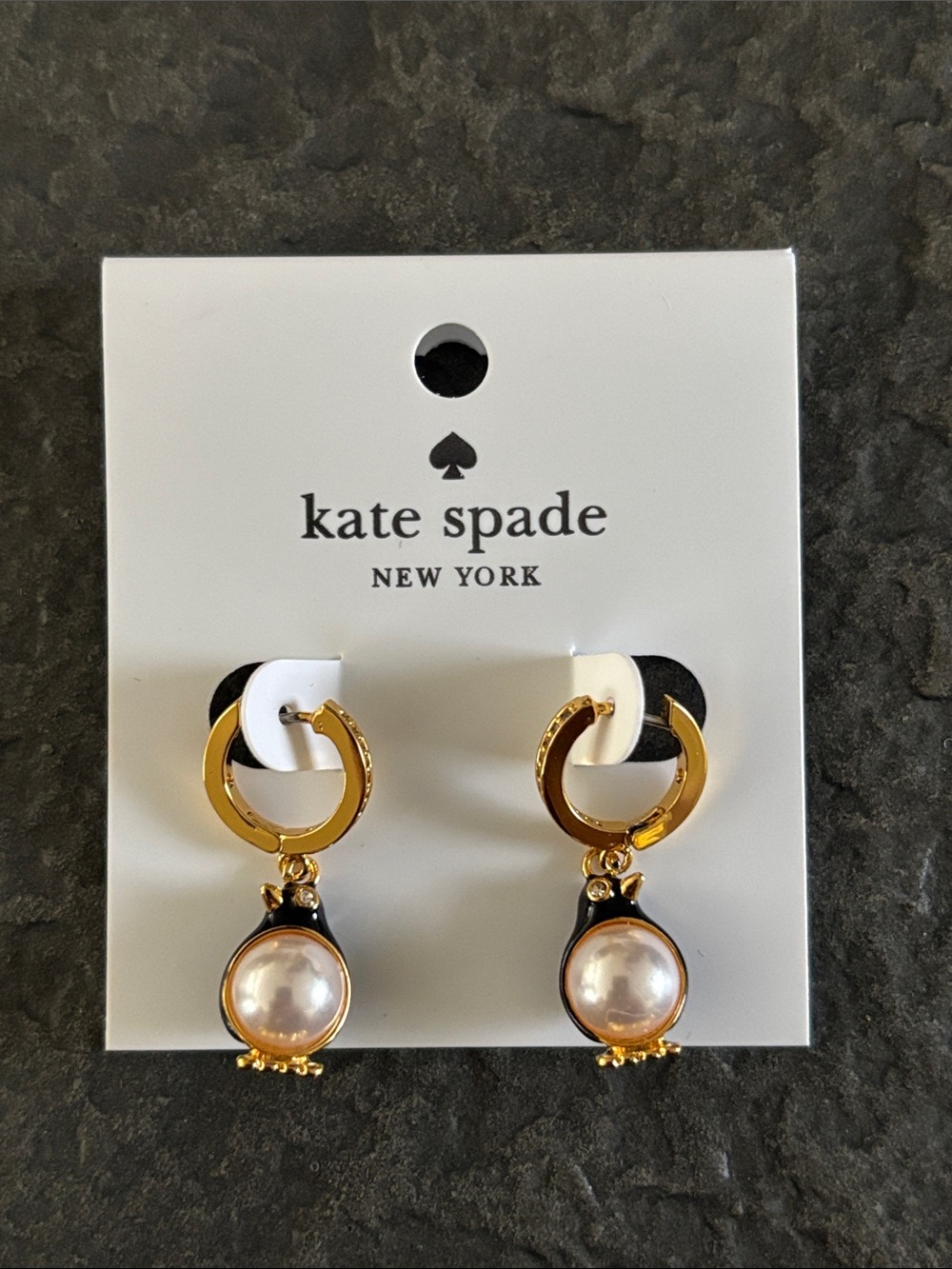 ♠️ kate spade Gold, Black Penguin with Pearl Drop Earrings ♠️